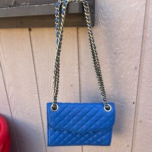 Rebecca Minkoff Blue Shoulder Bag with Quilted Design and Silver Chain